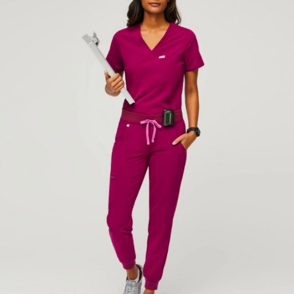 Casma Three-Pocket Scrub Top & Zamora Jogger Scrub Pants - Dark Magenta